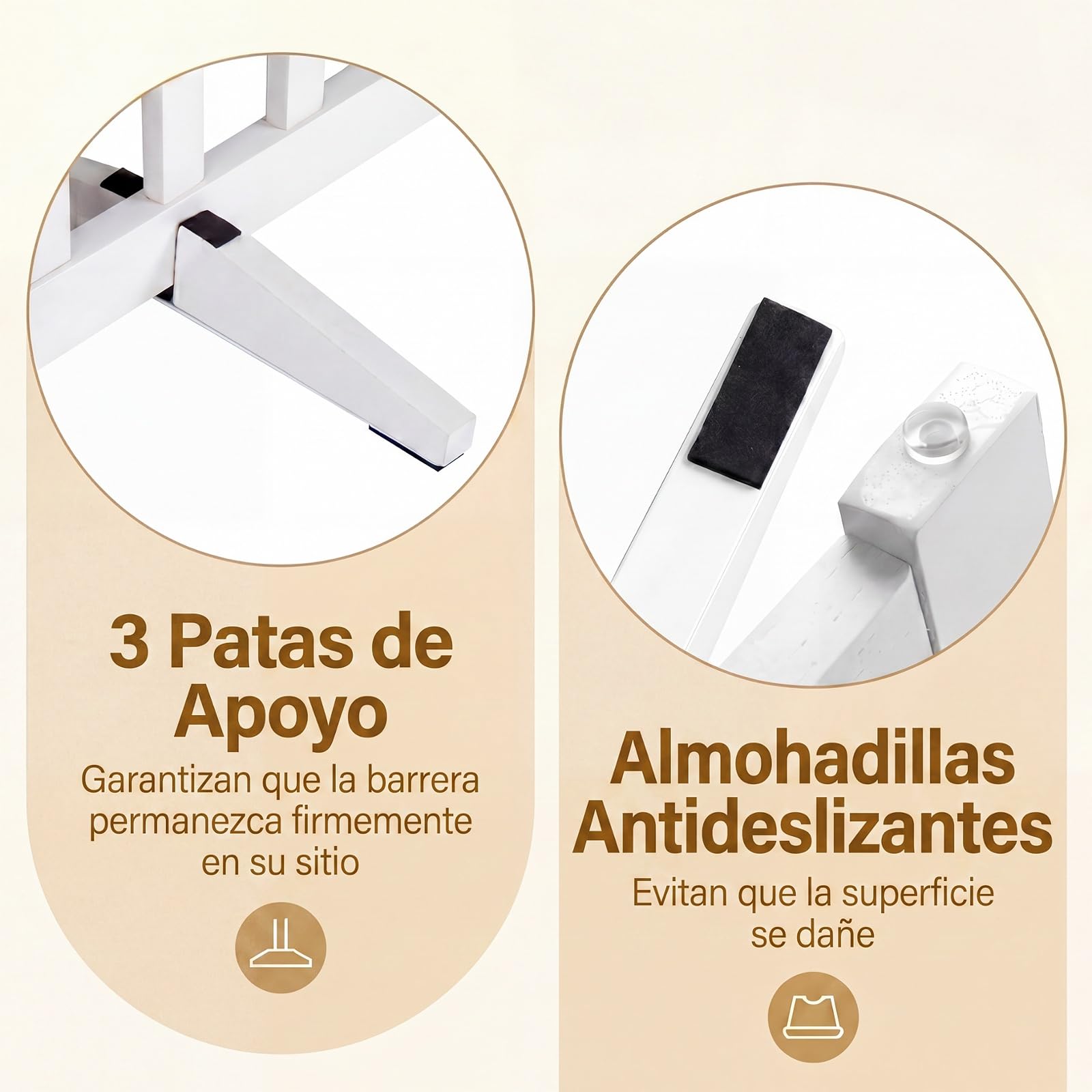 GYMAX Puerta para Perros de 6 Paneles, Valla Interior Plegable de Madera de Caucho con Patas de Apoyo, Barrera de Seguridad Portátil para Escaleras y Pasillos, Blanco