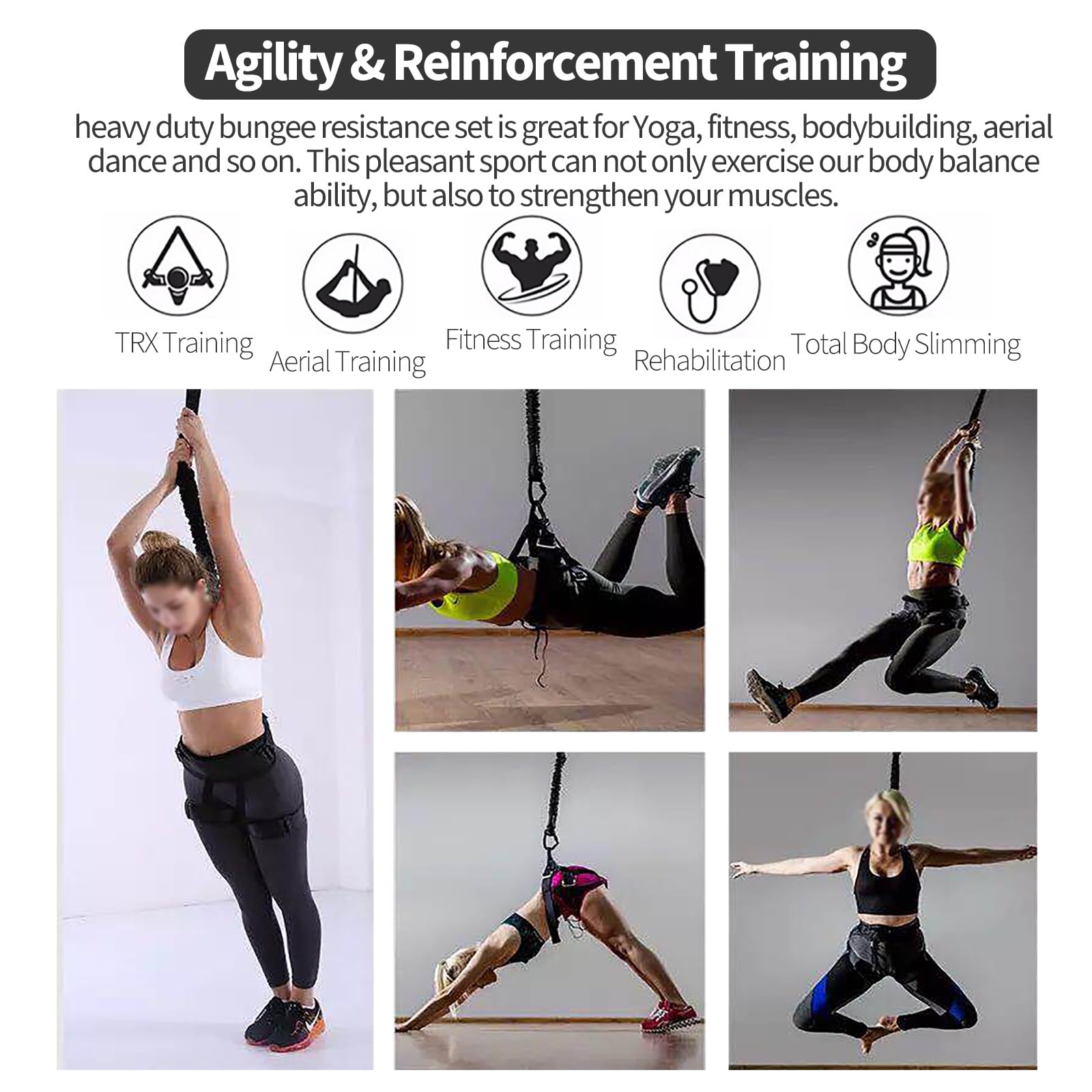 Yoga Bungee – Corde Élastique Aérienne Avec Harnais, Entraînement Complet à Domicile Ou En Studio, Résistance Adaptée (Set Complet L)