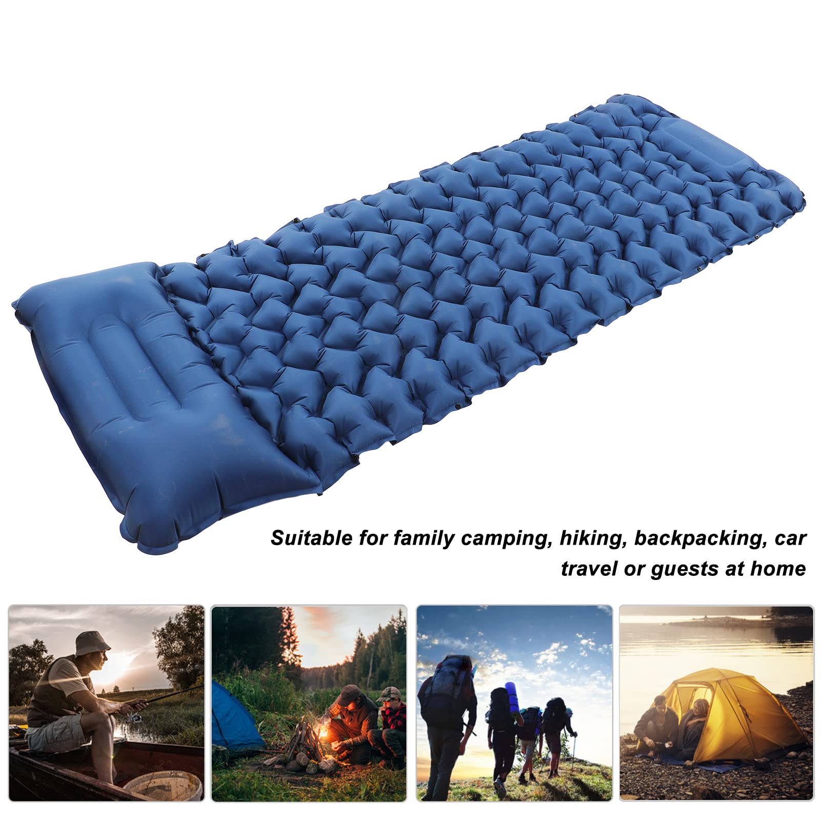 Camping-Isomatte, aufblasbare Doppelmatratze, leicht, feuchtigkeitsbeständig, bequem, unterstützend für Outdoor-Camping, Wandern, Marineblau, mit Aufbewahrungstasche,
