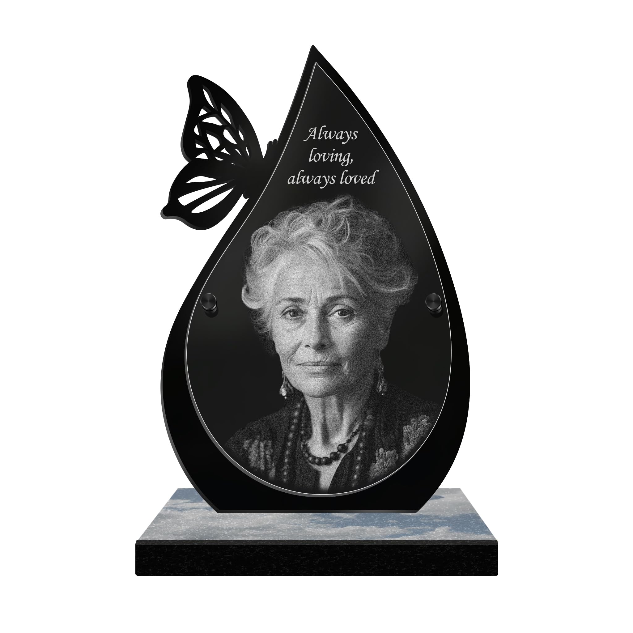 ETERNEL - Personalized Funeral Plaque Butterfly Water Drop - Customizable Photo and Text, laser-engraved funeral plaque for tribute, plexiglass, memorial plaque, cemetery, funeral