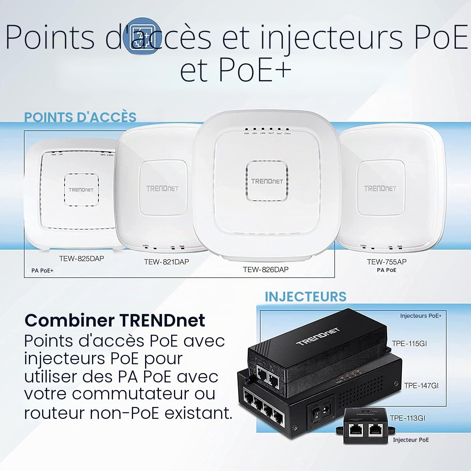 TRENDnet, TPE-115GI, Injecteur POE+, fournit Une Alimentation PoE (15,4 W) ou PoE+ (30 W) à des Distances de réseau allant jusqu'à 100 m (328 ft.)