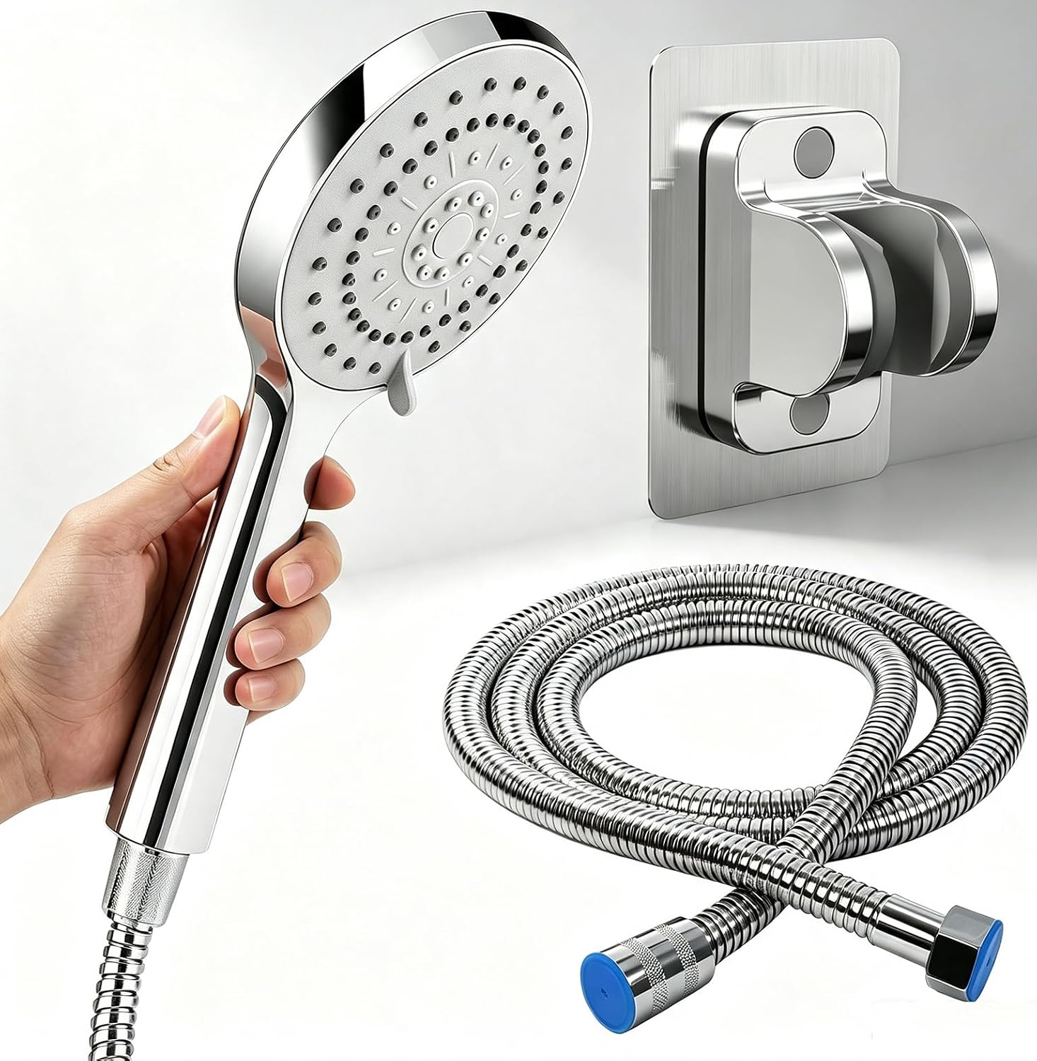 MAYYAYA High‑Pressure 5‑Setting Handheld Shower Head, 4.7 IN Silver Premium