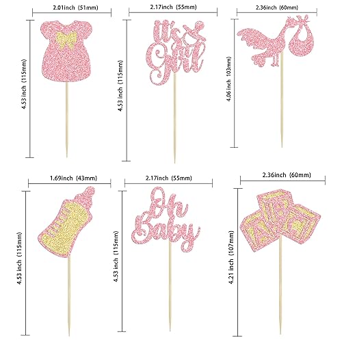 Miniatura 2 de Gyufise 24 adornos para cupcakes Oh Baby Glitter It's a Girl Cupcake Picks Bow Dress Baby Shower Baby Shower Cake Decor para revelación de género