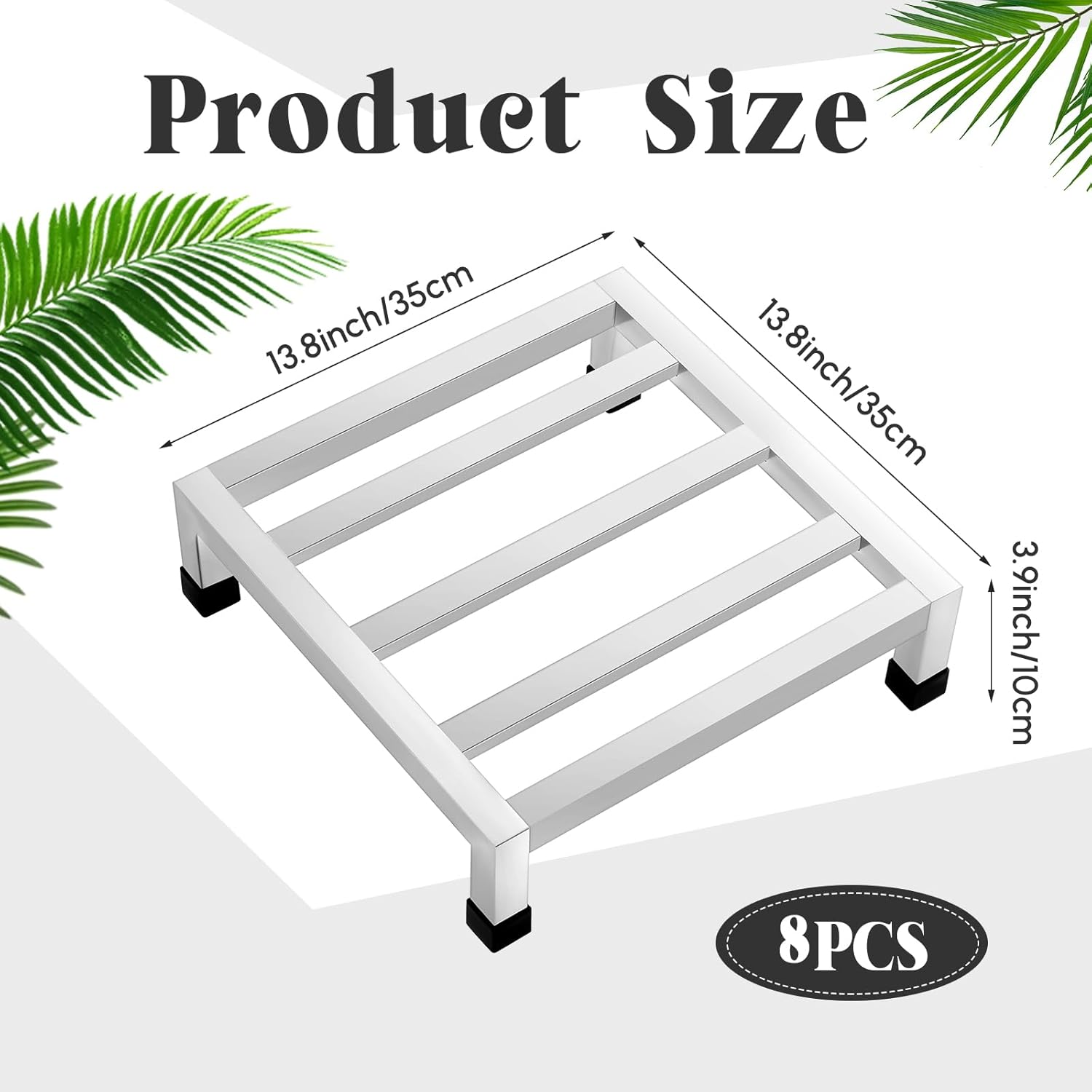 8 Pack Dunnage Rack 13.8" Long x 13.8" Wide, 3.9" Height Stainless Steel Shelf 2500+ Pound Capacity Commercial Food Floor Rack for Restaurants Kitchens Garages and Vehicles