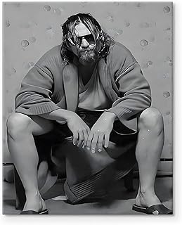 Iconic Framed Canvas Wall Art Bathroom Decor The Big Lebowski The Dude Sitting Movie Poster Prints Noir Toilet Painting Comedy Artwork for Man Cave Lounge Wall Home Decorations, 8x10inch