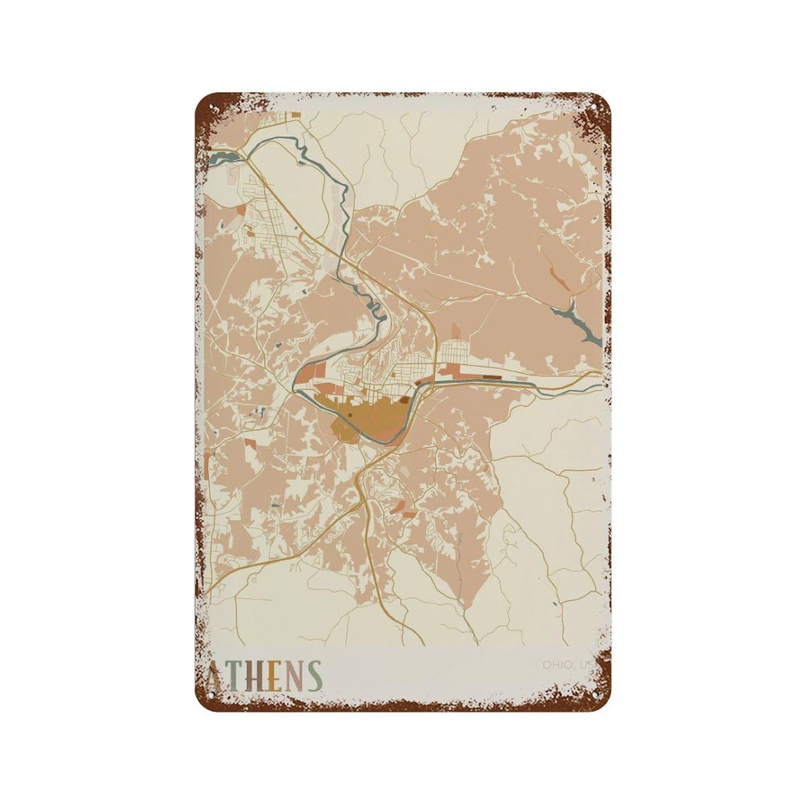 xiaoxiaoshen Athens Map Ohio Travel Gift Boho Decor (2) Wall Decor Art Metal Tin Poster Modern Home Decor Art Home Bar Shop Decorations Vintage Sign 30x20cm