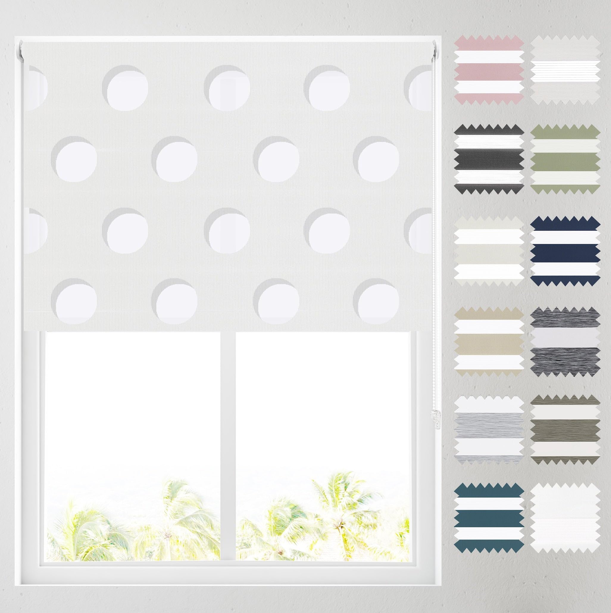 Barnes Blinds - Day & Night Double Roller Blinds for Windows - Durable Fittings Easy Fit - Roller Blind (Spotty White 183cm)