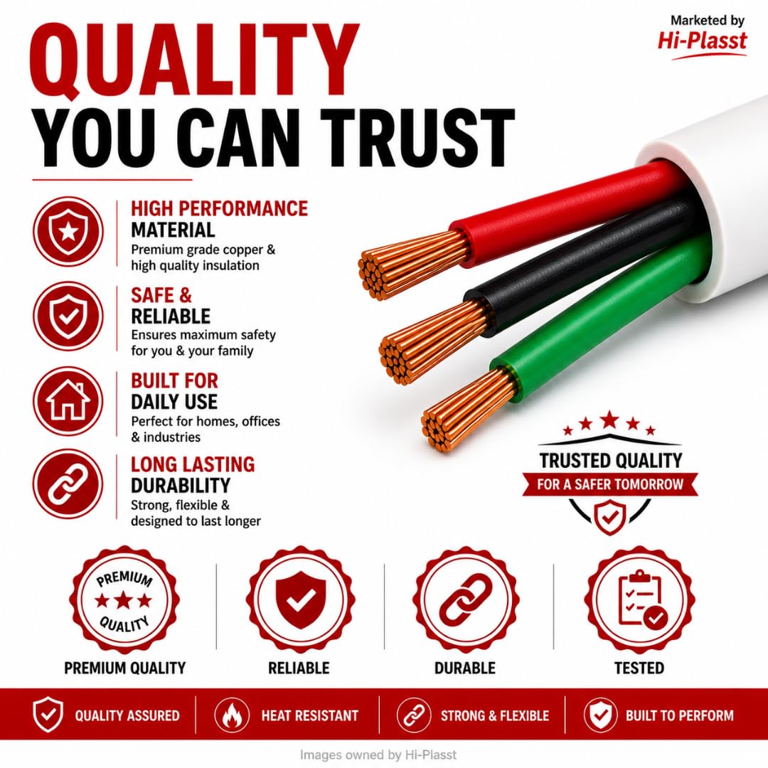 Hi-Plasst 1.5 Sqmm 3 Core Flexible Copper Wire 5M | ISI FR PVC Heavy Duty AC Cord | 16A Extension Wire/Extension Cable for Home Appliances (White) — Amazon image 8