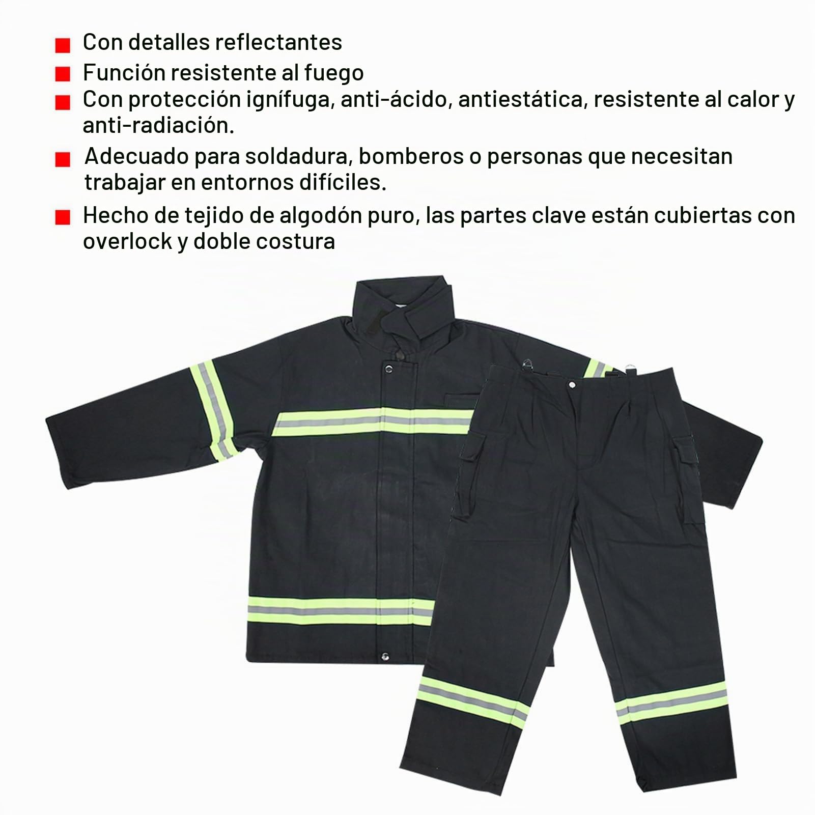 Mono Resistente Al Fuego, Mono Clásico de Algodón Resistente Al ácido Ignífugo, Mono Económico Resistente Antiestático, para Bomberos de Soldadura