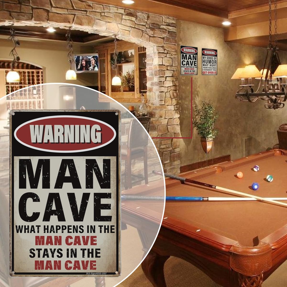 1+1Pack Man Cave Decor Bar Sign Bundle, 12×8 IN Funny Vintage Metal Bar Decor for Home Bar Wall Man Cave Garage Basement Stuff, DLS-2357 & DLS-2359 image 5