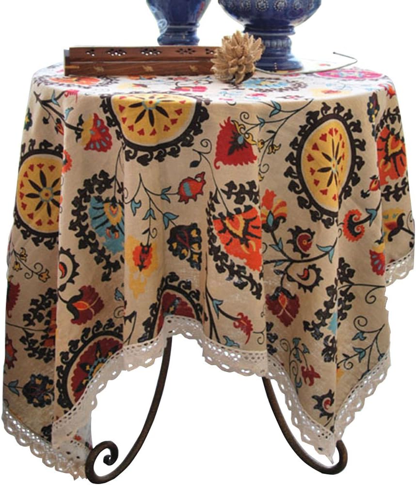 Aothpher 24x24 Inches Modern Boho Floral Jacquard Washable Small Tablecloths with Lace for Dining Table