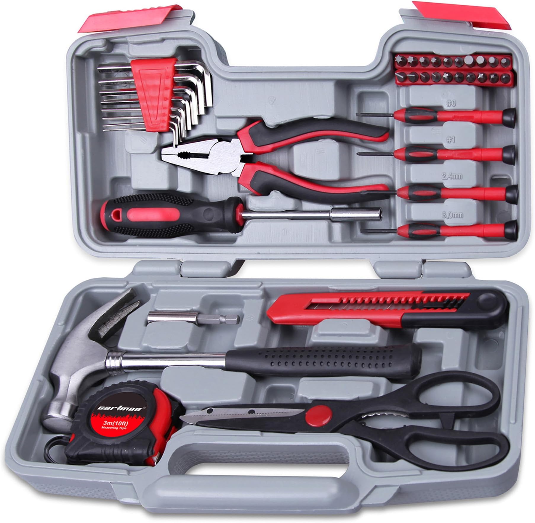 Cartman Red 39-Piece Cutting Plier Tool Set - General Household Hand Tool Kit with Plastic Toolbox Storage Case