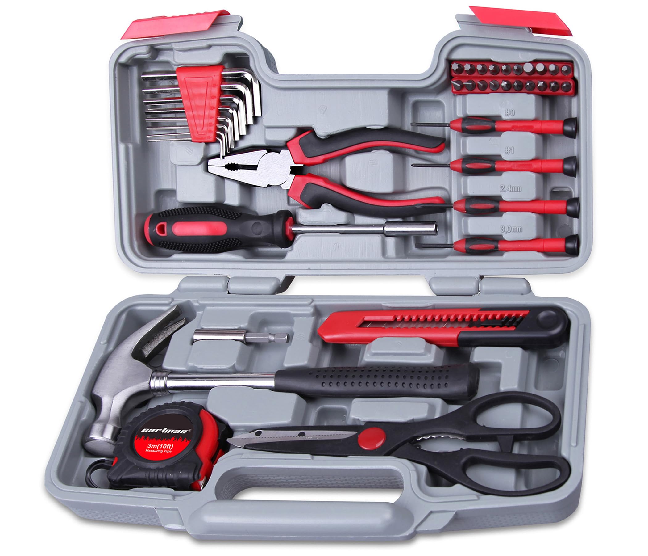 CARTMAN 39-Piece Home Tool Set Kit, Essential Household Hand Tools with Plastic Storage Case, Red