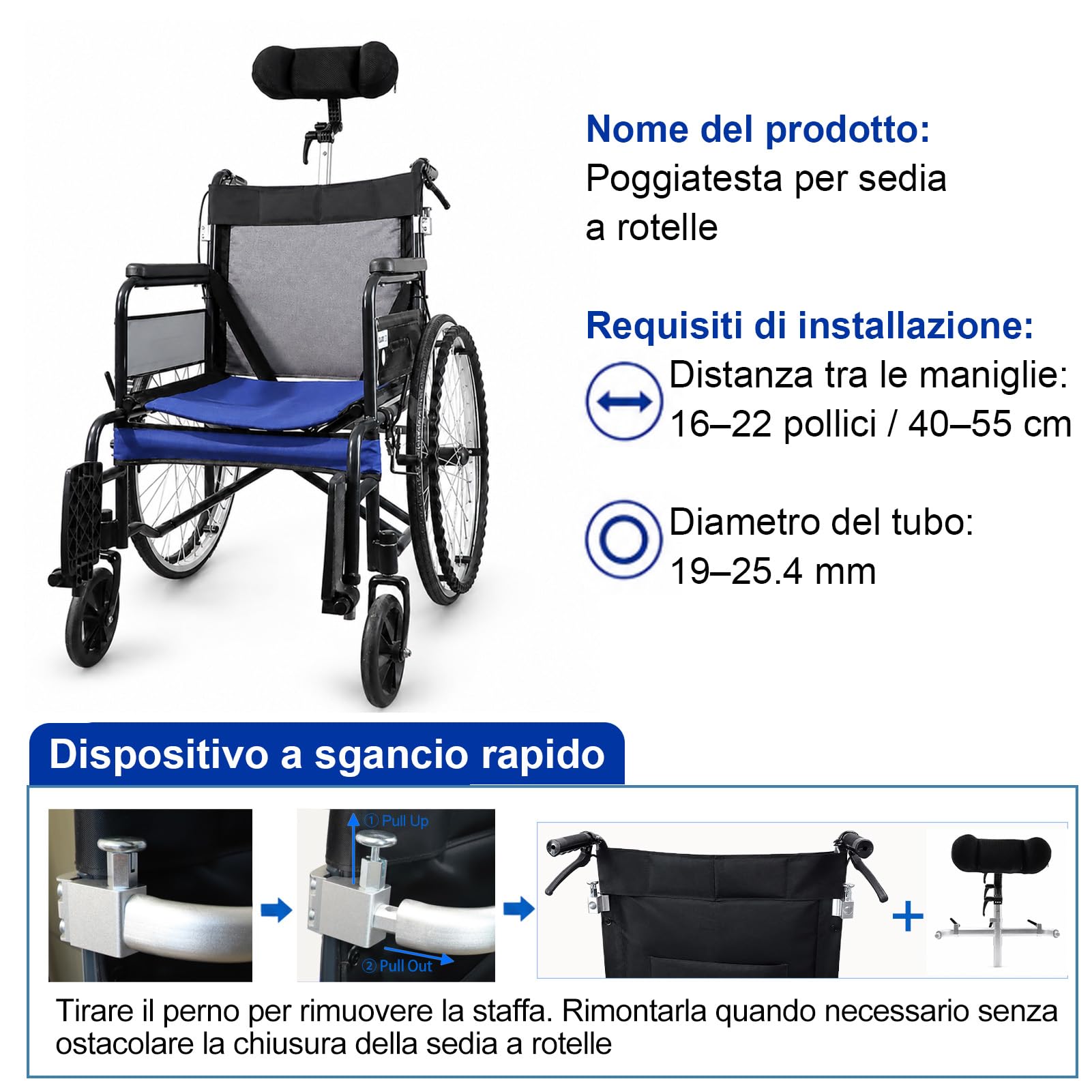 Poggiatesta per Sedia a Rotelle, Regolabile, Traspirante Supporto Testa