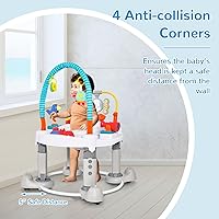 Vista 8 de INFANS Centro de Actividad de Bebé con Rebotador, 5 en 1 Plato de Actividad con Rebote para Niños Pequeños, Alfombra de Juego con Asiento Giratório