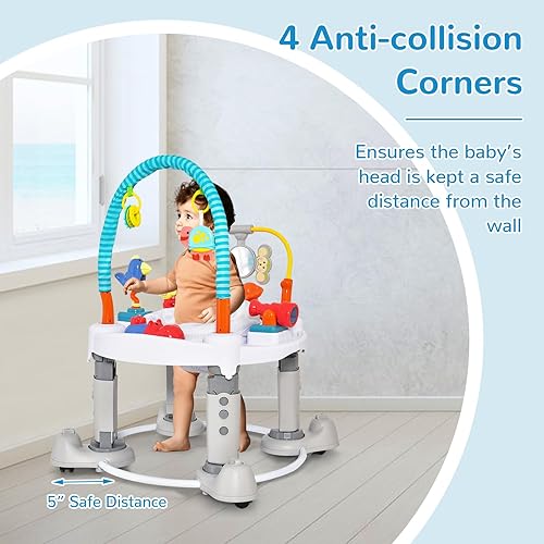 Miniatura 8 de INFANS Baby Bouncer Centro de actividades, 5 en 1, platillo de actividad de rebote para niños pequeños, mesa de actividades con asiento giratorio de