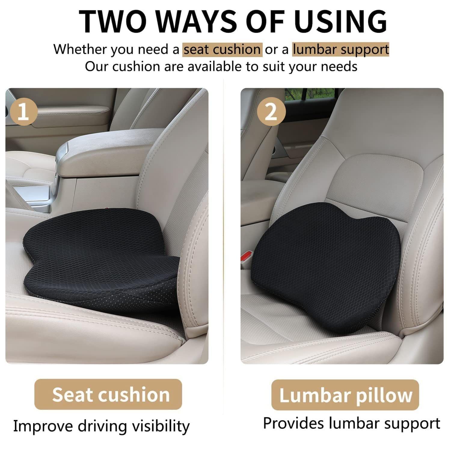 Cojín Elevador para VW Golf 6 GTI 2009-2013 Asiento Coche Ergonómico Cojín Cuña Confort