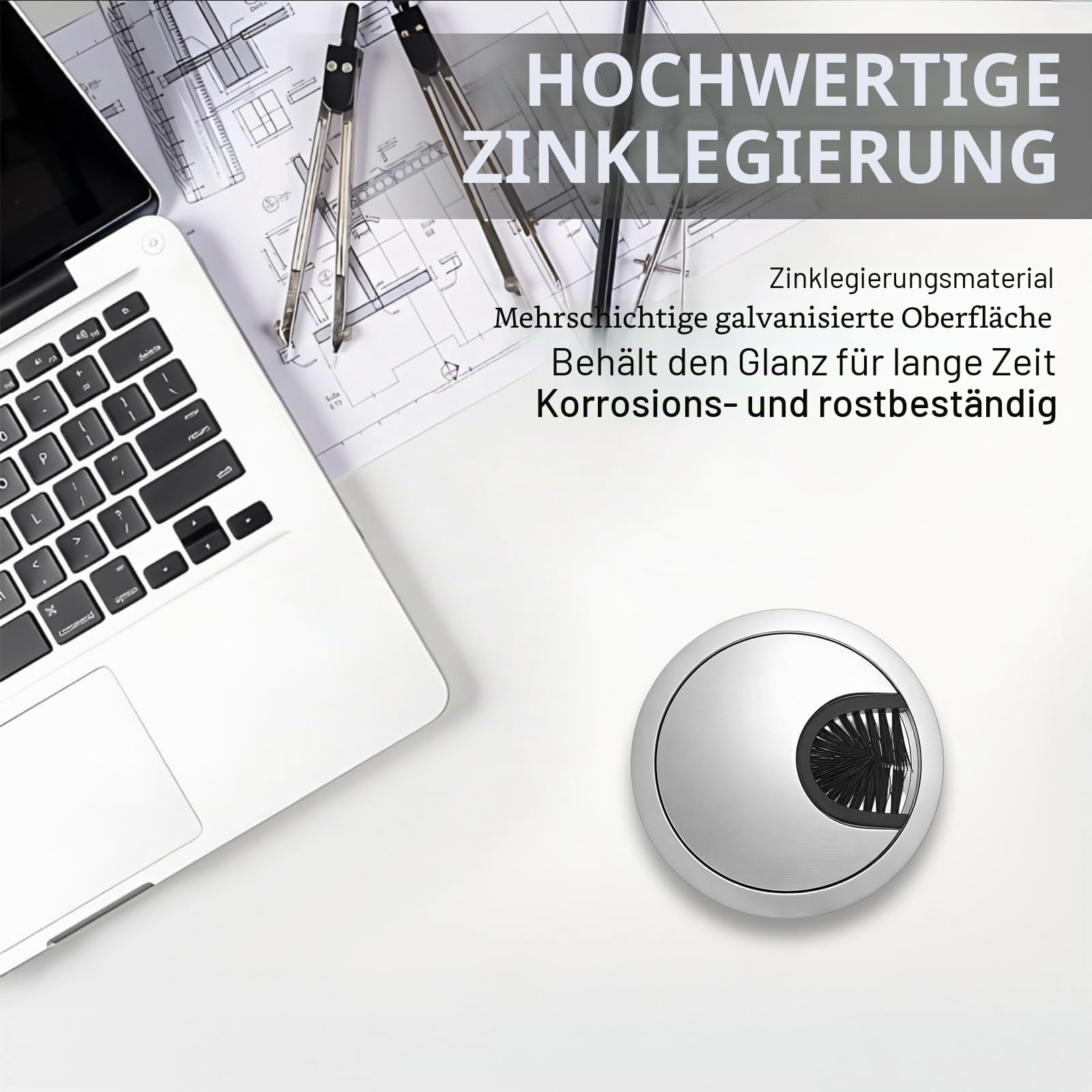 Luabueb 2 Stück Kabeldurchführung Schreibtisch 60mm Silber Kabeldurchlass Metall Schreibtischlochabdeckung mit 1 Stück 60mm Lochsäge für Schreibtische Computertisch Arbeitstisch Bürotisch Spieltisch | Runde Tischkabeldurchführung mit Lochsäge für Tischkab