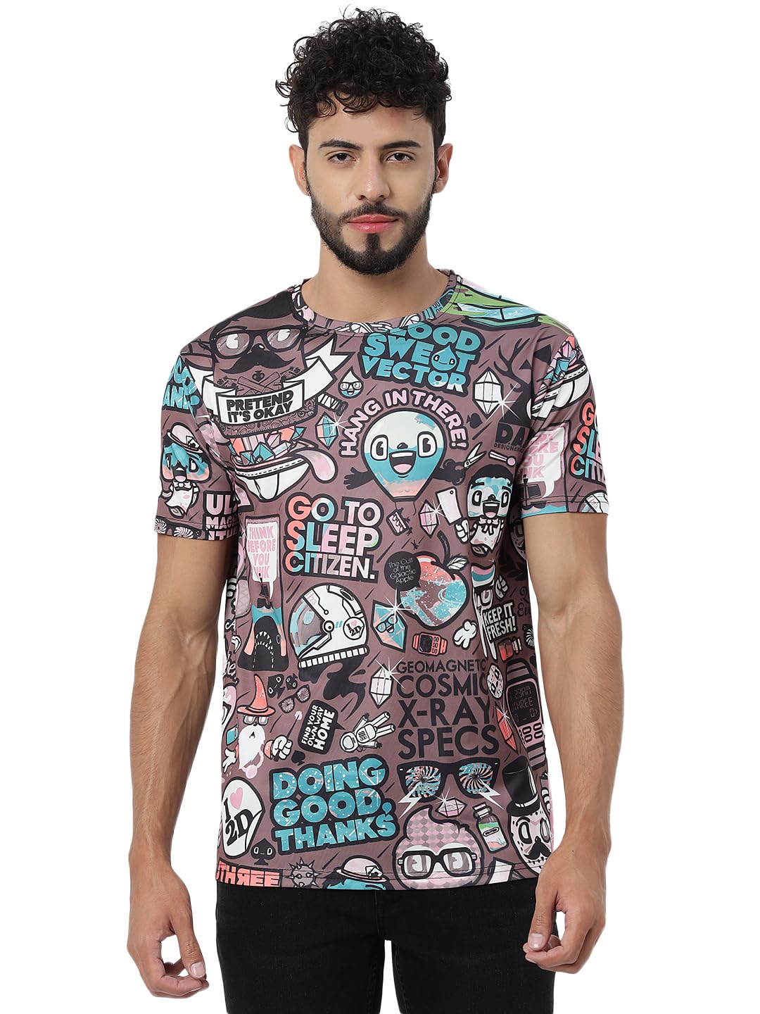 CRASTICMen's Round Neck Graphic Printed Tshirt