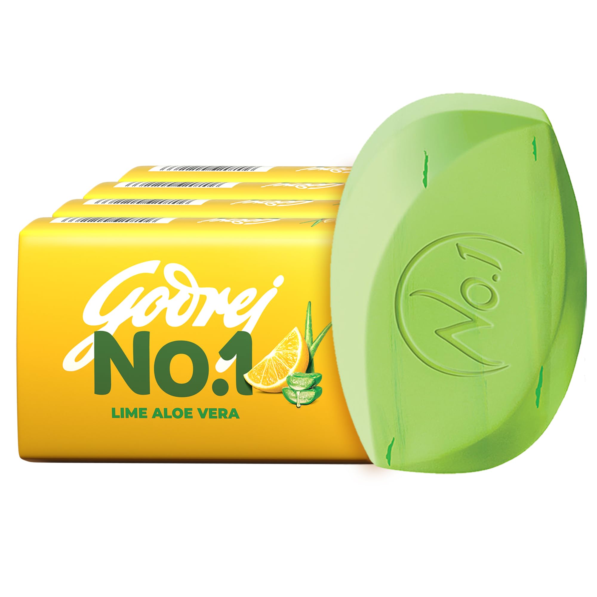 Godrej No.1 Lime & Aloe Vera (150g), Pack of 4 - High TFM (Grade 1 Soap), Long-Lasting Fragrance