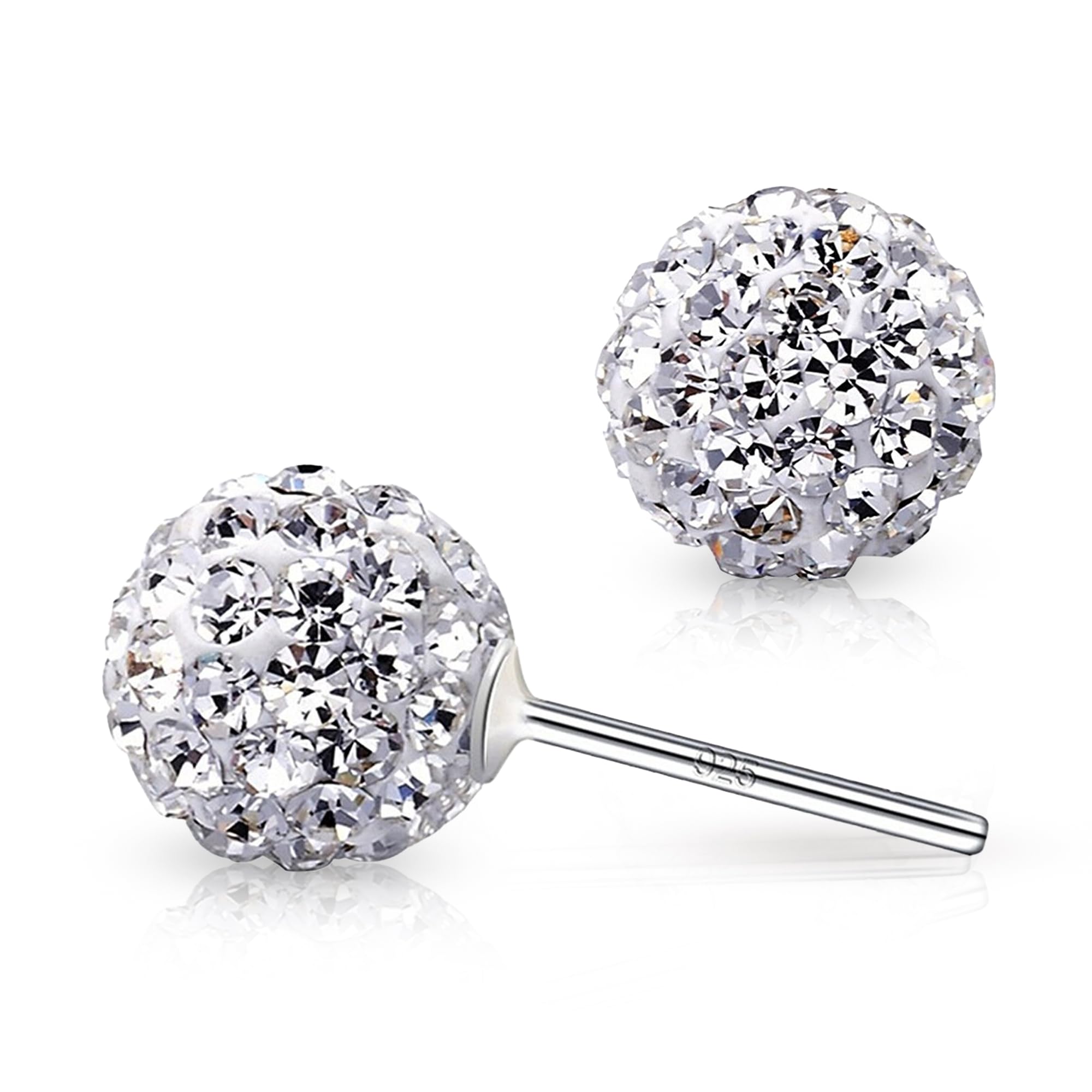 Crystalline AzuriaCrystal Line Azuria 925 Sterling Silver Woman Earrings with Box Disco Ball White Crystals Dangle Hook Stud Earrings for Women