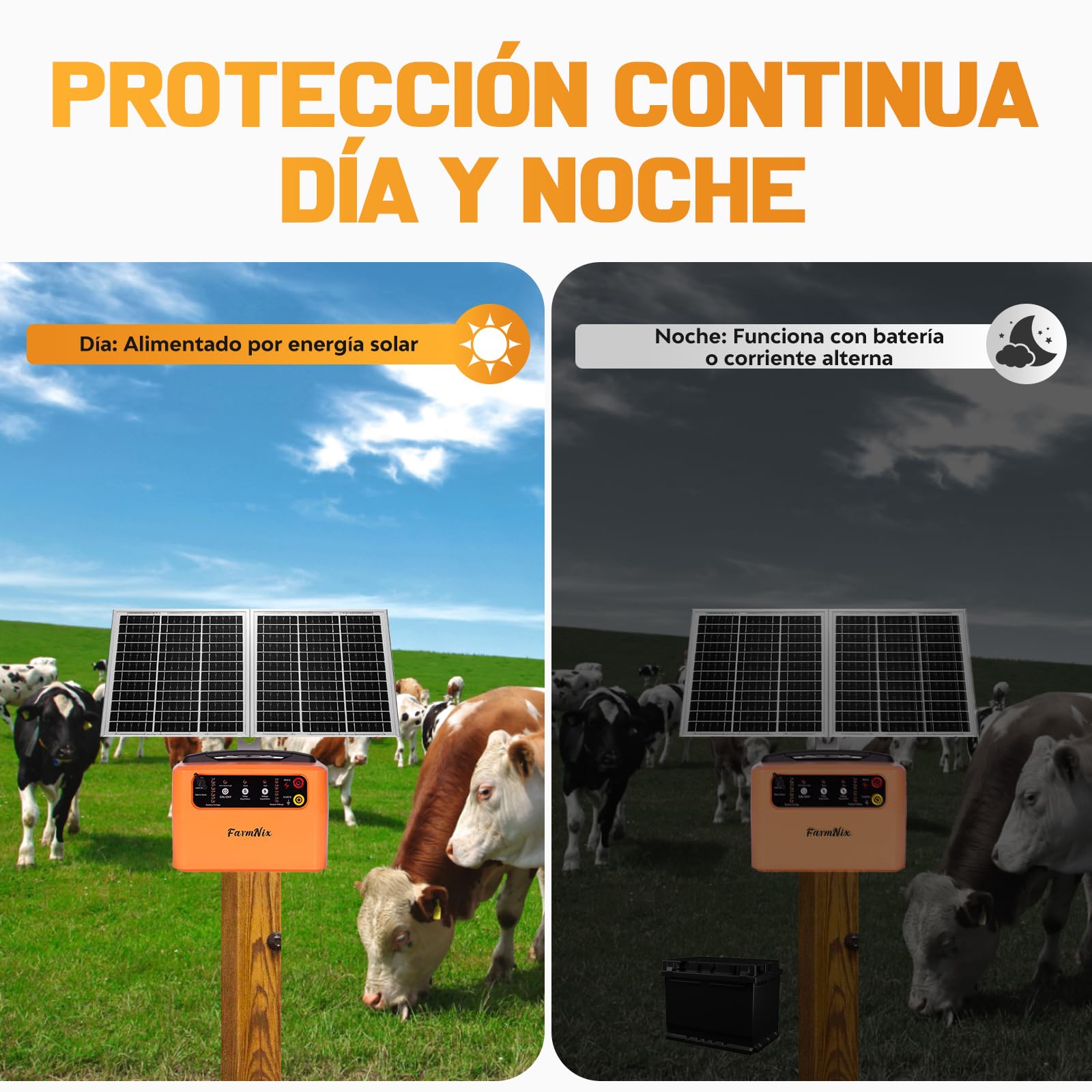 48KM Solar Pastor Electrico, 0.3- 1.5J 6-12KV Ajustable Cerca eléctrica Controlador para Granja de animales, Pastor Eléctrico Electrificador para Ganado, Aves, Granja