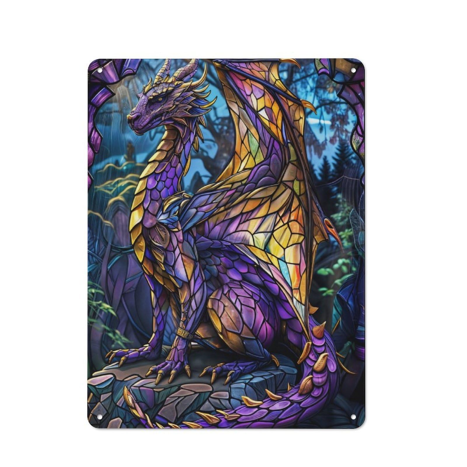 Junmoney Purple Woods Dragon Rustic Metal Sign 40X30cm Featuring For Garage Wall, Suited To Garage Decor Collectors