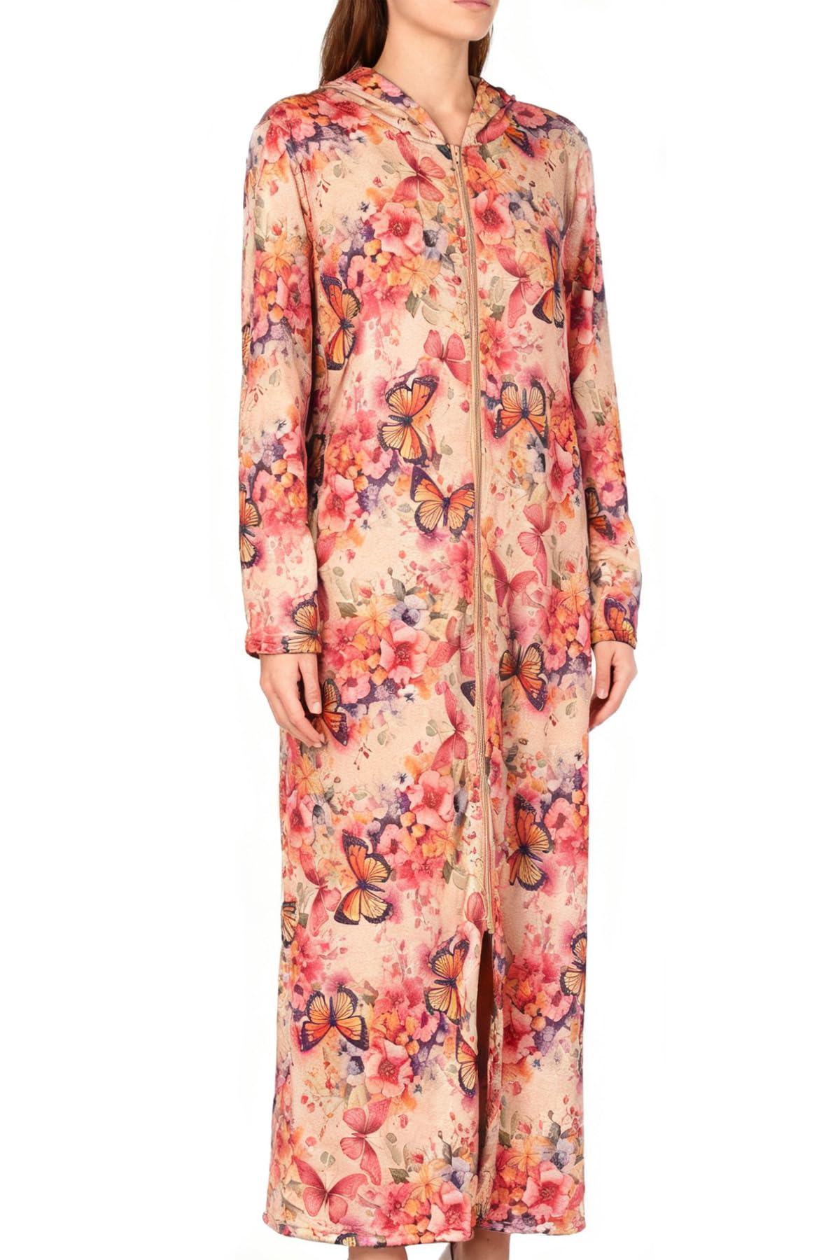 Kasual Women's Hooded Zipper Bathrobe Long Housecoat Sweatshirt Soft Robe Long Sleeve Loungewear Nightgown with Pockets