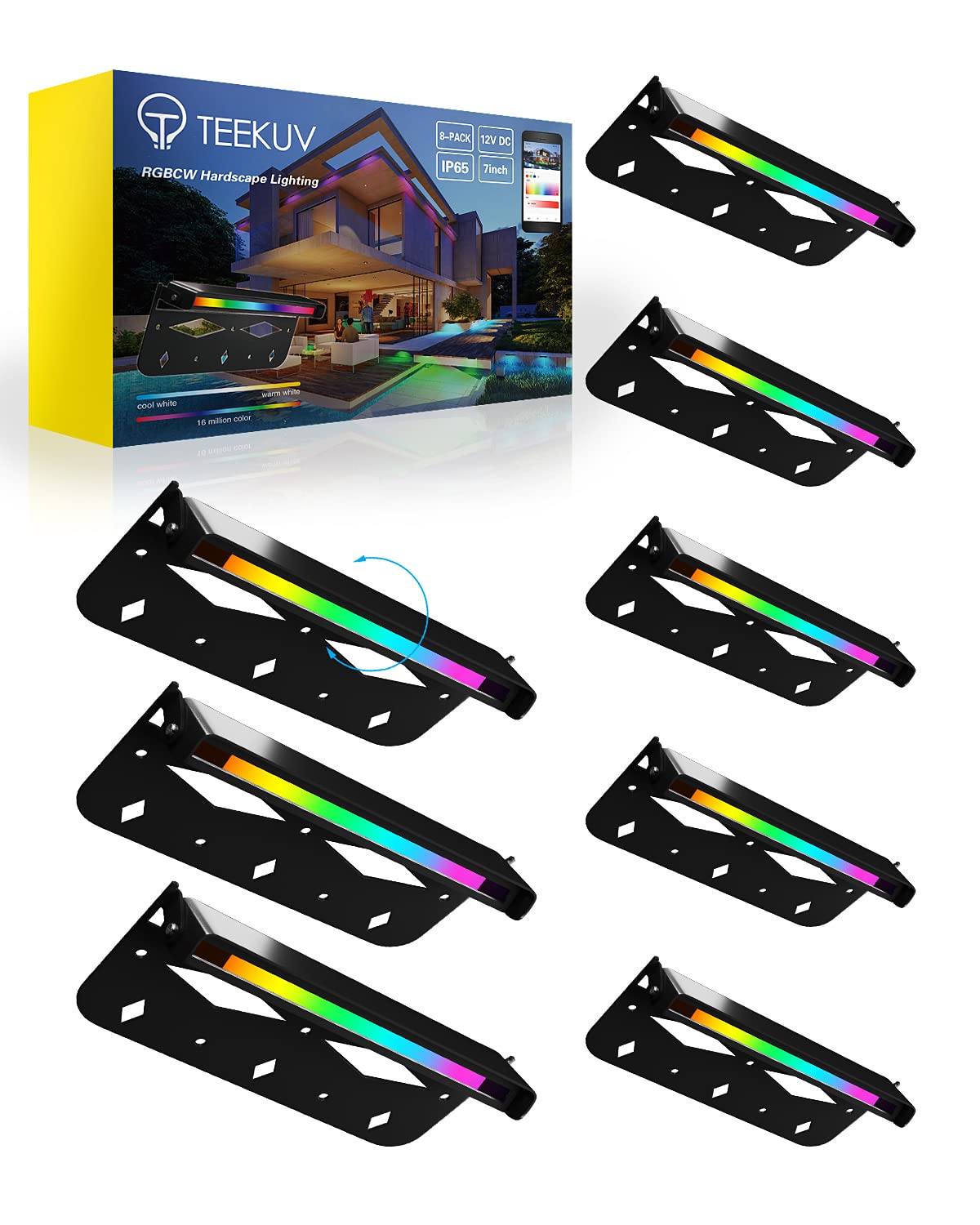 Teekuv 8 Pack 7 Inch 2.8W BT RGB LED Hardscape Lighting, Retaining Wall Lights 16 Million Colors, IP65 Waterproof Landscape Lights, 12V DC Low Voltage Outdoor Lights, FCC Listed(App Control Only)