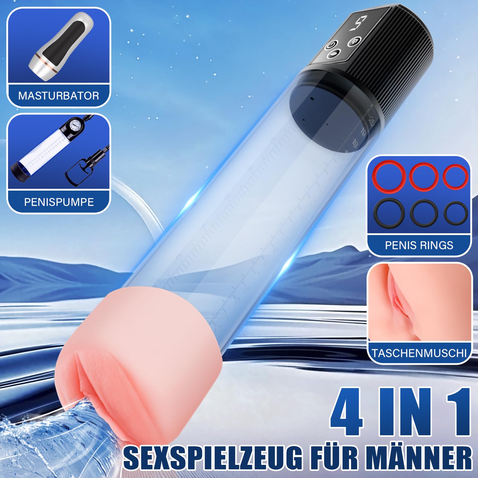 Tagnaff Pompe à Pénis Sextoyse Homme Masturbateurs masculins avec 9 D'aspiration&9 Modes Entraînement Masturbateur Sex Toys avec Anneaux, Ensemble de 7 7ièces