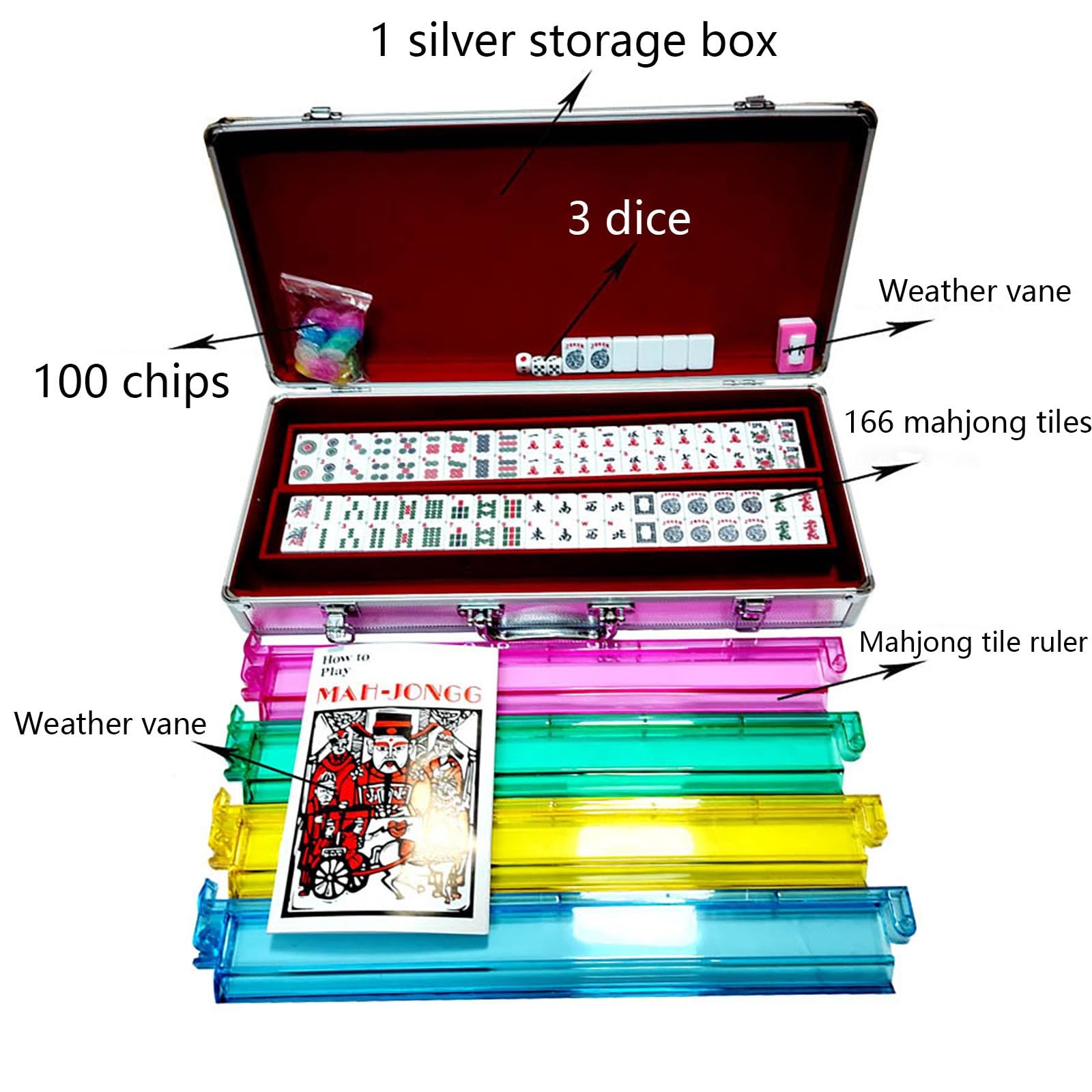 American Mahjong Set, Travel Mahjong Set American | 166 Numbered Tiles with Pushers & Aluminum Case(Crystal pink)
