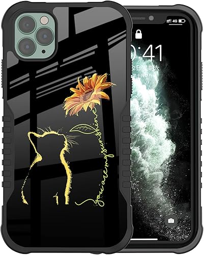 LANJINDENG Funda compatible con iPhone 15 Pro Max, diseño de girasol de gato, para mujeres y niñas, cuerpo completo, a prueba de golpes,