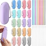 Irenare 20 Sets Silicone Straws with Case Reusable Collapsible Foldable Travel Portable Straw Cold or Hot Drinking with Carry Case, Long Cleaning Brush and Keychain, 10 Colors(Cute)