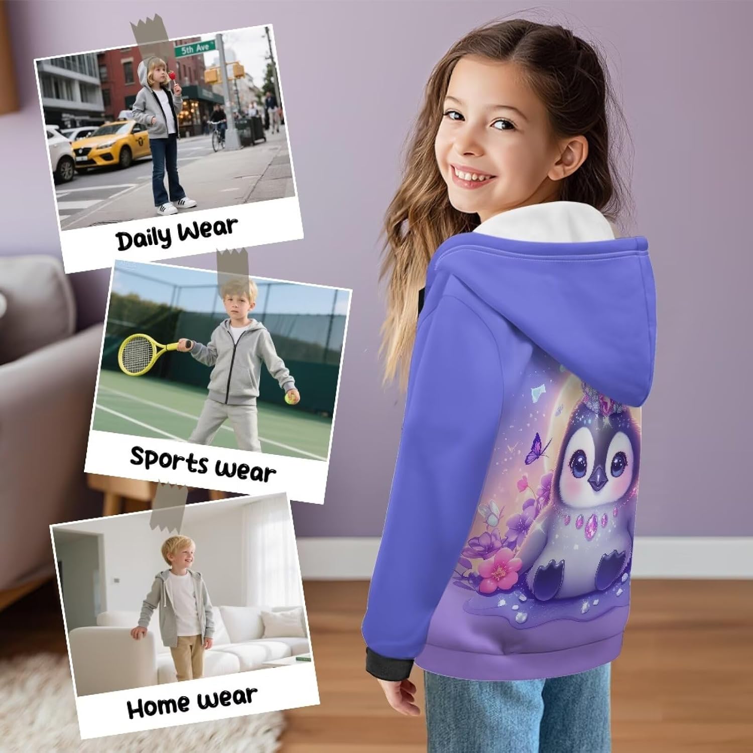 Girls Zip Up Hoodie 6-16Y Fleece Sweatshirt Graphic Jacket Warm Fall Winter Clothes