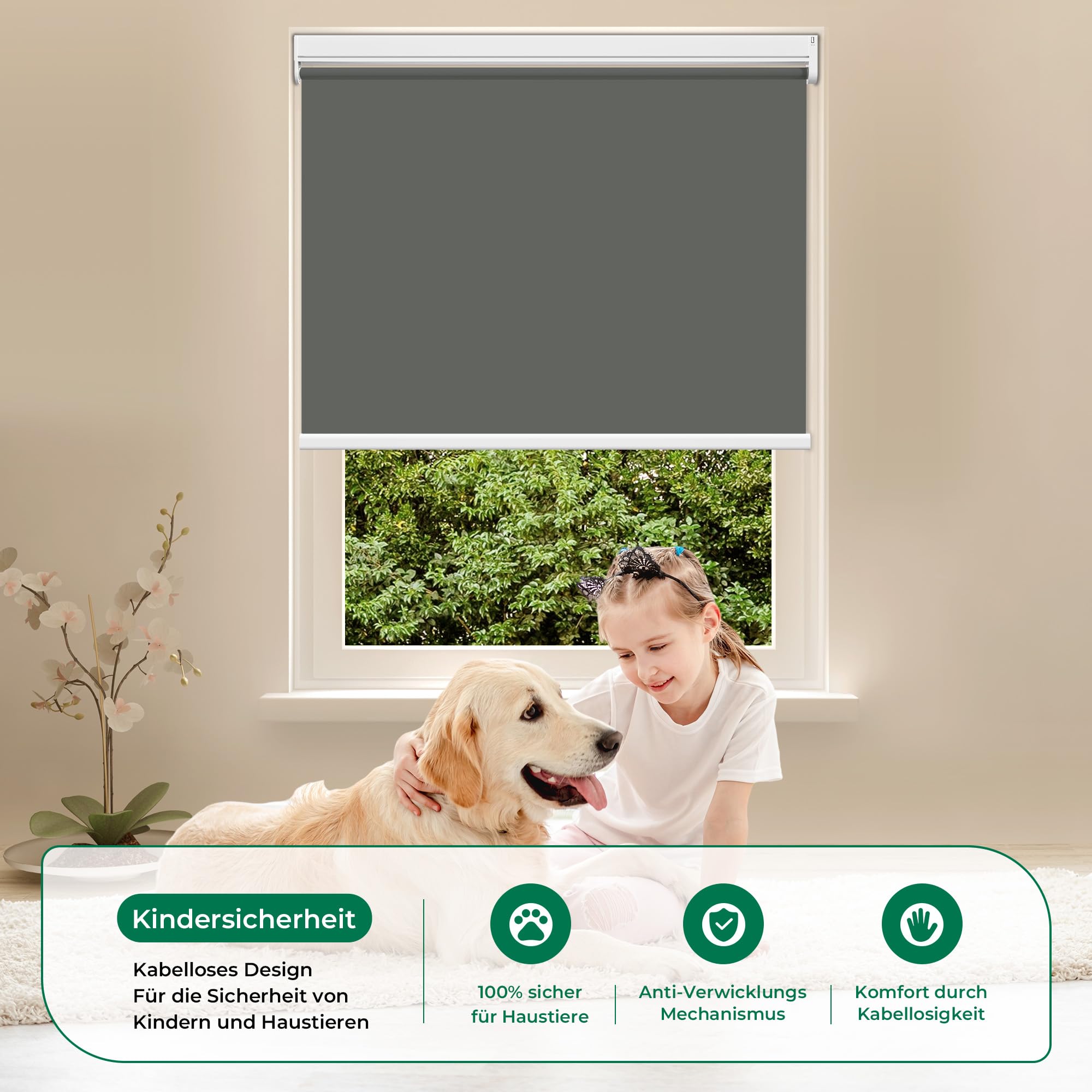 Allesin Elektrische Rollos Innen, Verdunklungsrollo mit Fernbedienung & Leiser Motor, 85x150cm Anthrazit, Metal Klemmträger ohne Bohren Fensterrollo Innen Sonnenschutz Smart (85x150cm, anthrazit)