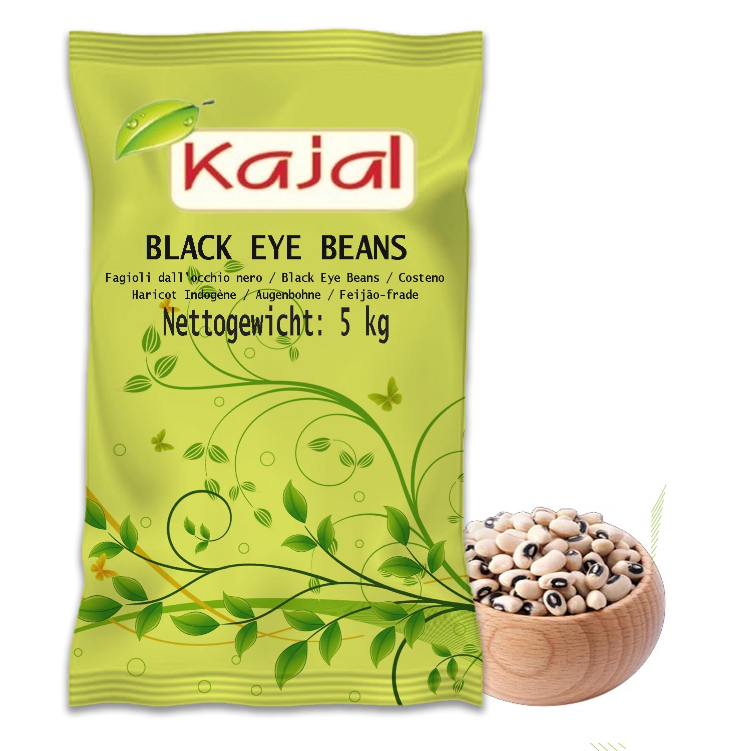 Kajal Schwarzaugenbohnen 5kg - Hochwertige getrocknete Schwarzaugenerbsen für Salate, Eintöpfe und Beilagen - Reich an Eiweiß, Ballaststoffen und Nährstoffen, ideal für eine gesunde Ernährung
