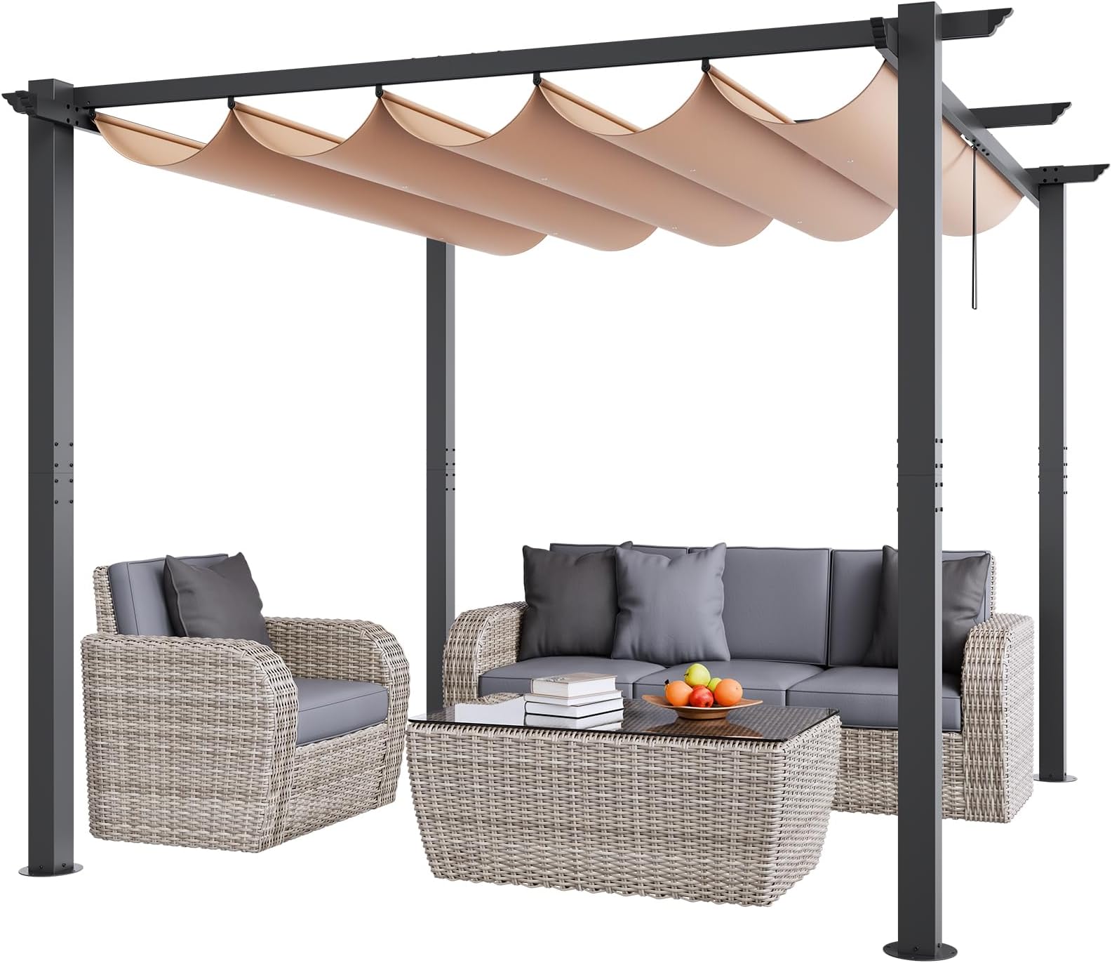 Outsunny Pergola Autoportante Style Contemporain - Toit Terrasse à Décorer - Dim. 3L X 3l X 2,3H M - Métal époxy Anticorrosion Noir