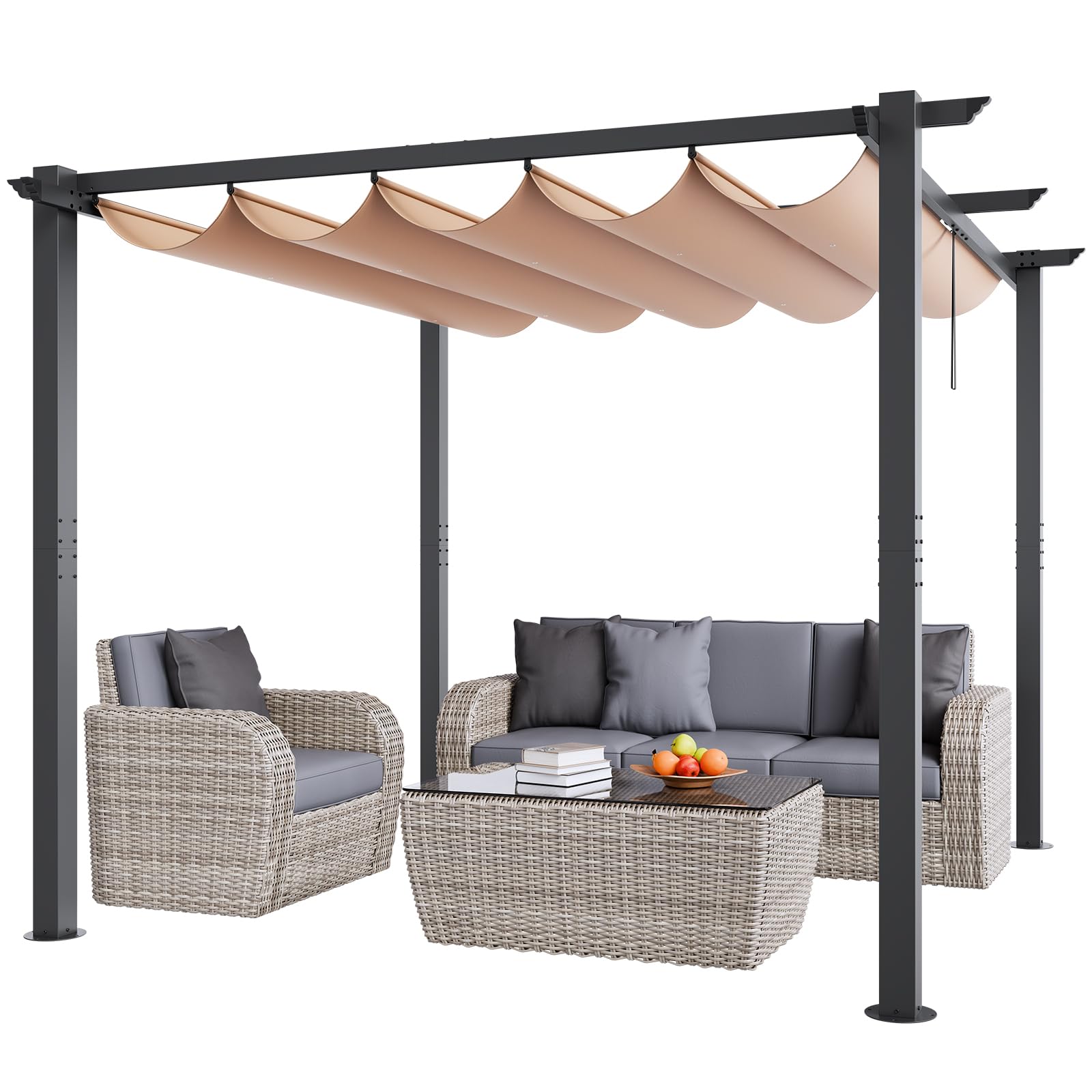Couverture D'auvent Pare-Soleil Rétractable,Couvertures D'ombrage Remplacement Pergola,Voile D'ombrage De Remplacement,Rétractable Vague Voile D'ombrage,pour Terrasse (Size : W2.2*L11m/W7.22*L36.09ft