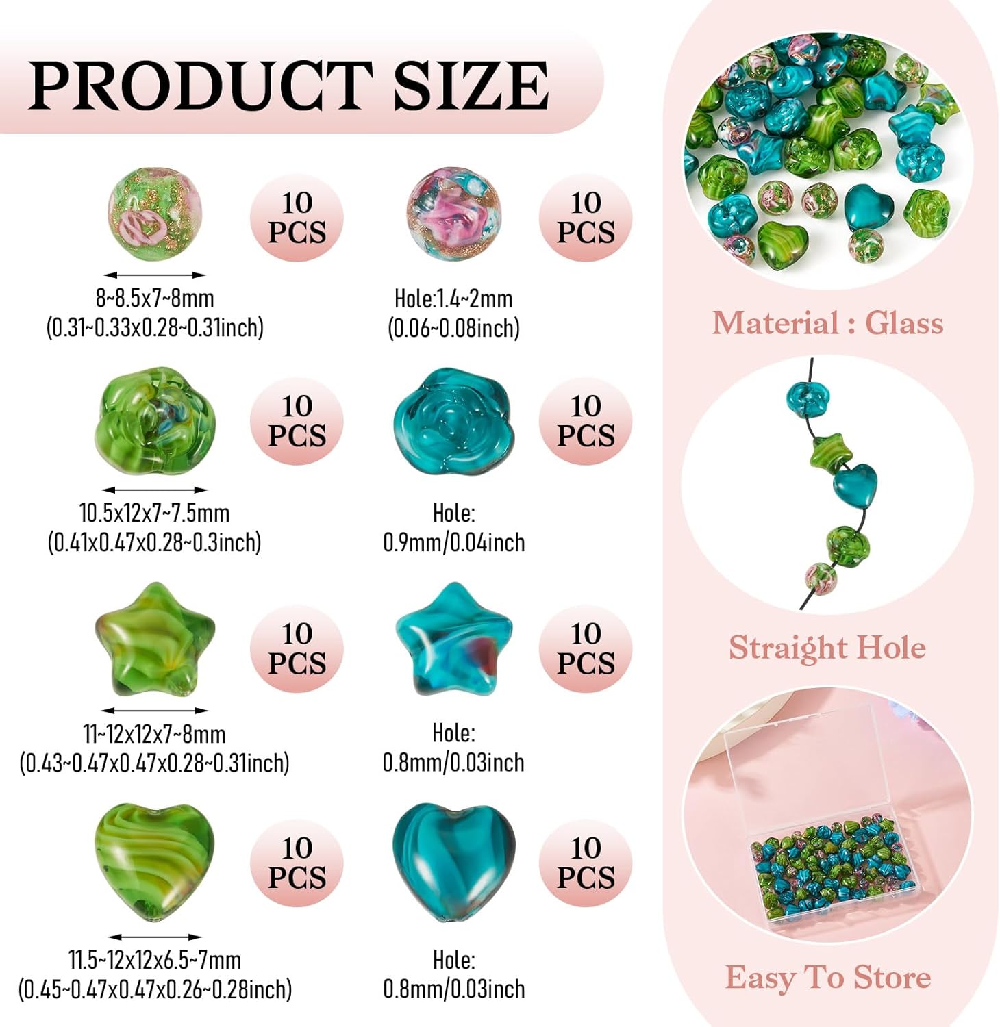 Cheriswelry 80Pcs Handmade Millefiori Lampwork Glass Beads Round Heart Star Flower Crystal Glass Loose Spacer Bead 8-12mm for Earring Bracelet Necklace Jewelry Making - Image 3