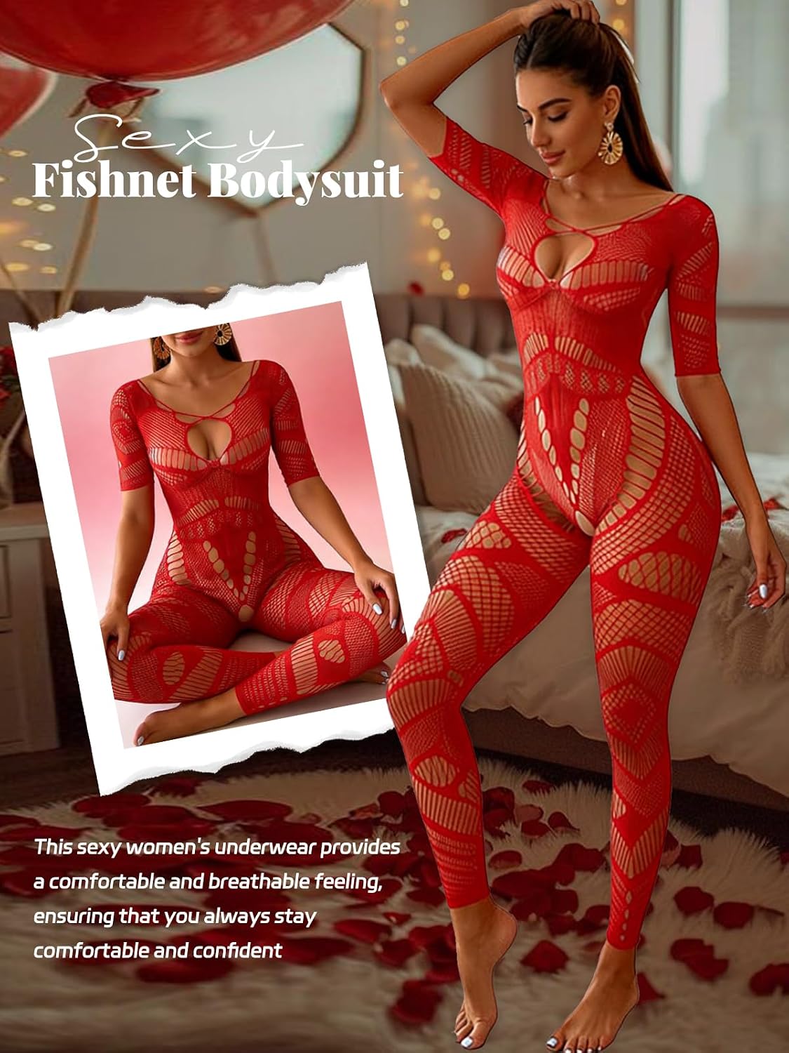 Buitifo Women Sexy Hollow Out Fishnet Bodysuit Lingerie Body Stocking Nightwear