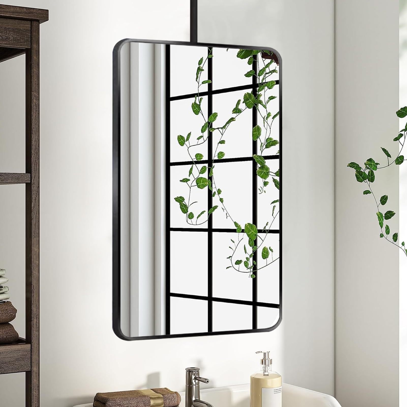 SBCGFY Black Salon Mirror with Boom for Bathroom and Hotel Vanity 50cmx60cm Floating Decorative Suspended Ceiling Hanging Mounted Mirror(50cmx70cm)