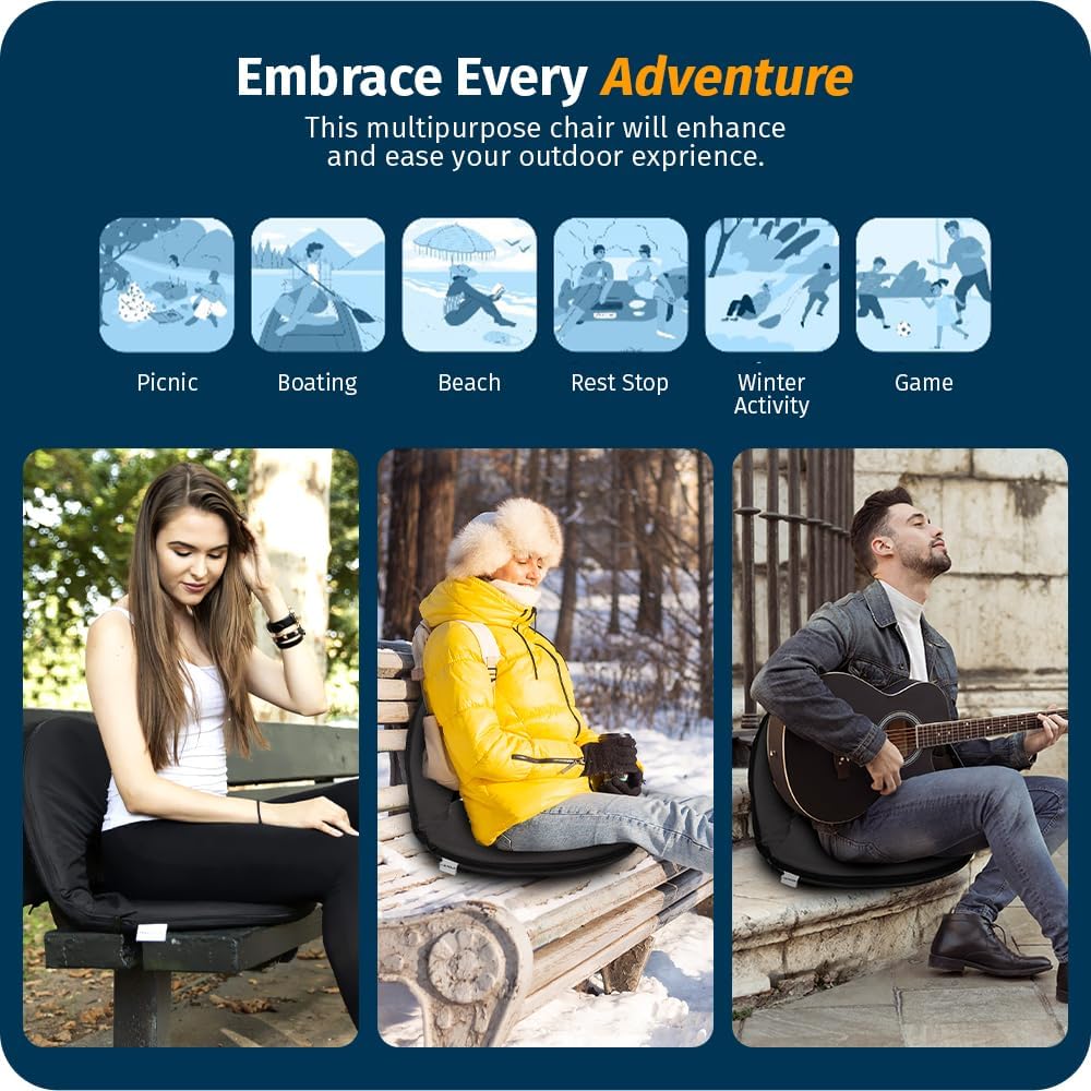 Alpcour Folding Stadium Seat – Deluxe Outdoor Camping Reclining Waterproof Cushion Chair for Bleachers – Best 6-Position Back Support Picnic Bleacher Seats w/Extra Thick Padding for Support & Comfort