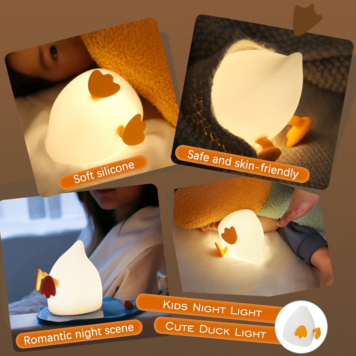 Único Lámpara de Noche, lámpara de Noche de Silicona con Bonito Pato, luz de Silicona para guardería con Temporizador de 20 Minutos, Control de Grifo, Noche de Noche Luz de Noche