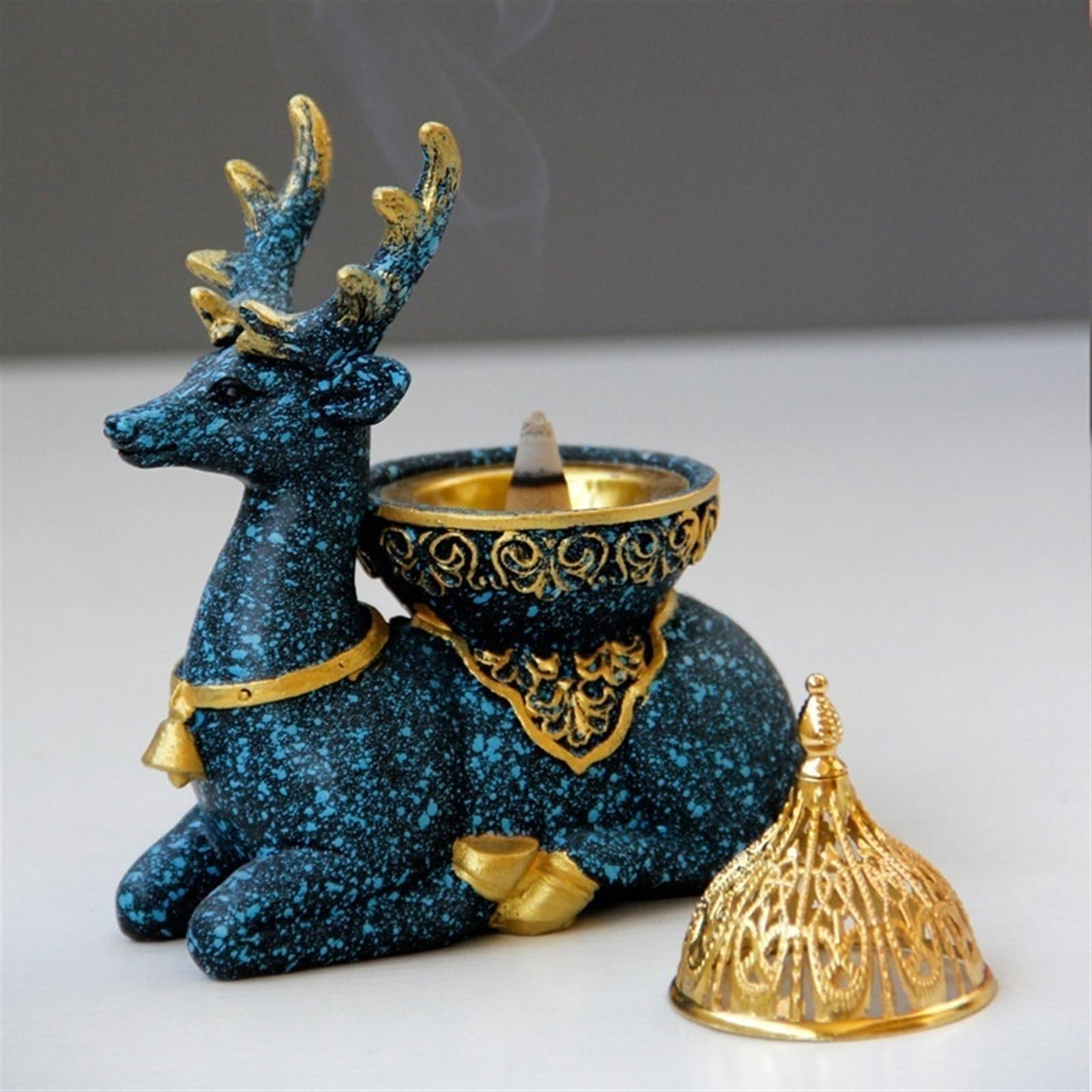 Łapacz popiołów kadzideł Marmurowy wzorzysty kadzidło z renifera, wykwintny żywicy, przenośny w kształcie kadzidła stożka do domowego biura Joga Spa Decor(Deep Blue)