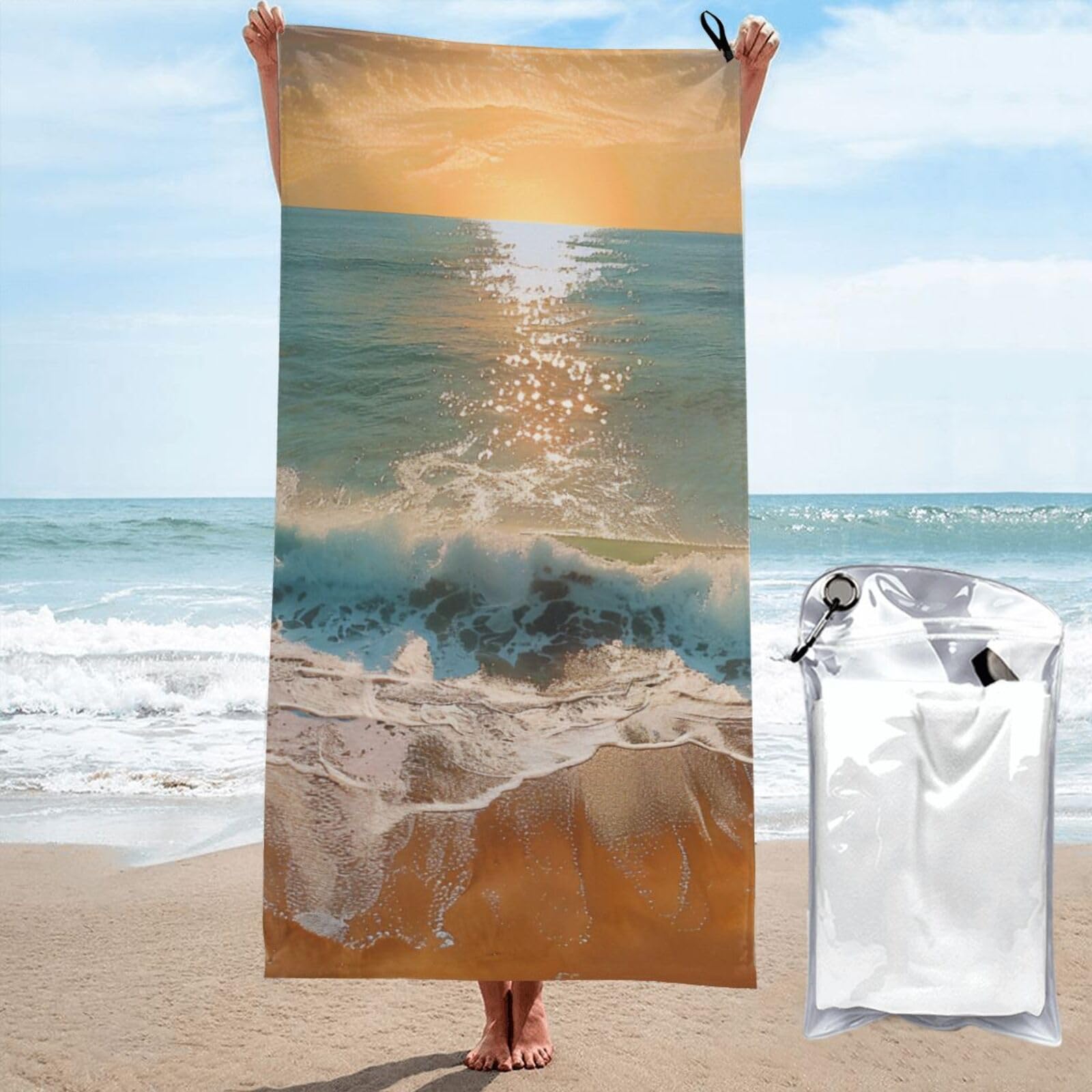 BWWHCCTI Romantic Beach Printed Microfiber Quick Dry Beach Towel 70x140 CM, Fast Drying Bath Towels with Bags for Travel,Camping,Gym,Beach,Swimming,Yoga
