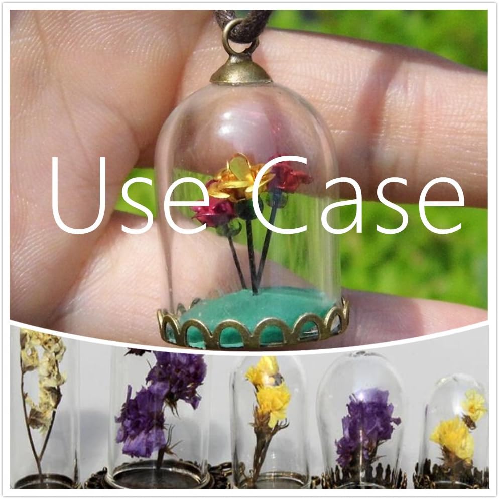 ZenRa 10 Pieces Clear Tube Glass Globe Bottle with findings Hollow Dome, Glass Vial Pendant Charms (30x20mm Bronze Classic) - Image 4