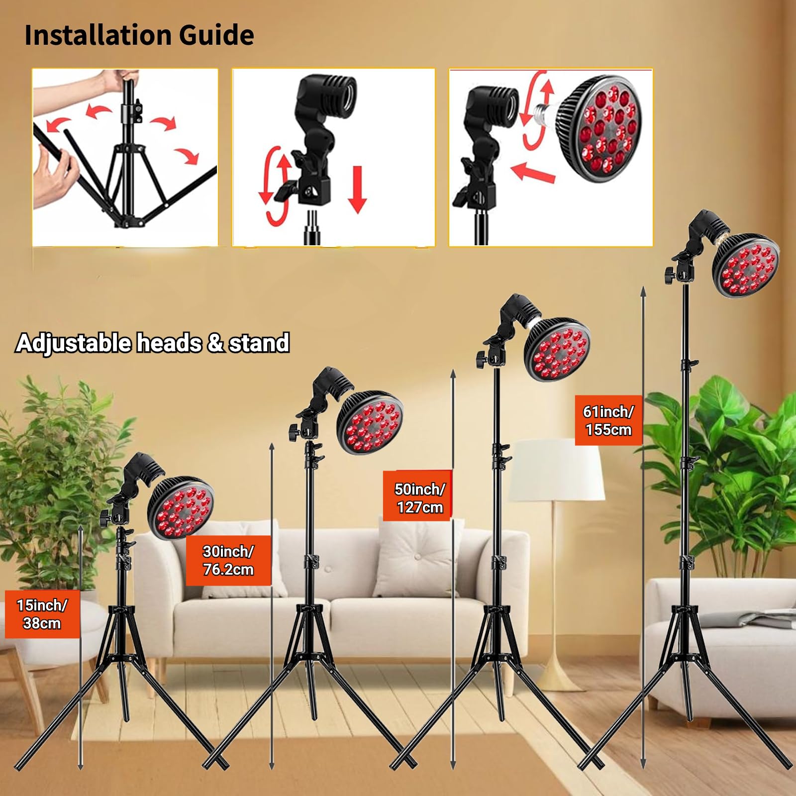 Lampa do terapii światłem czerwonym z 660 nm i 850 nm bliskiej podczerwieni, lampa grzewcza E27 do twarzy, pleców, szyi, ciała, talii, łagodzenia bólu, ze stojakiem na biurko, timerem, 5 poziomów