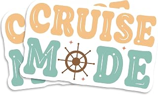 Cruise Mode Magnet - Vacation Ship Wheel Retro Font Travel Gift Refrigerator Fun Lover EPLM0097-5 Inches 2 Pack