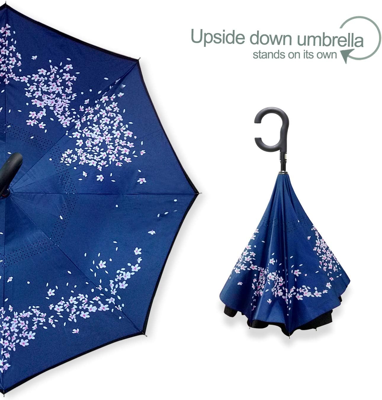 ZOMAKE Auto Open Inverted Umbrella Double Layer Reverse Umbrella, UV Protection Windproof Straight Umbrella Inside Out Umbrella for Car Rain Outdoor with C-Shaped Handle