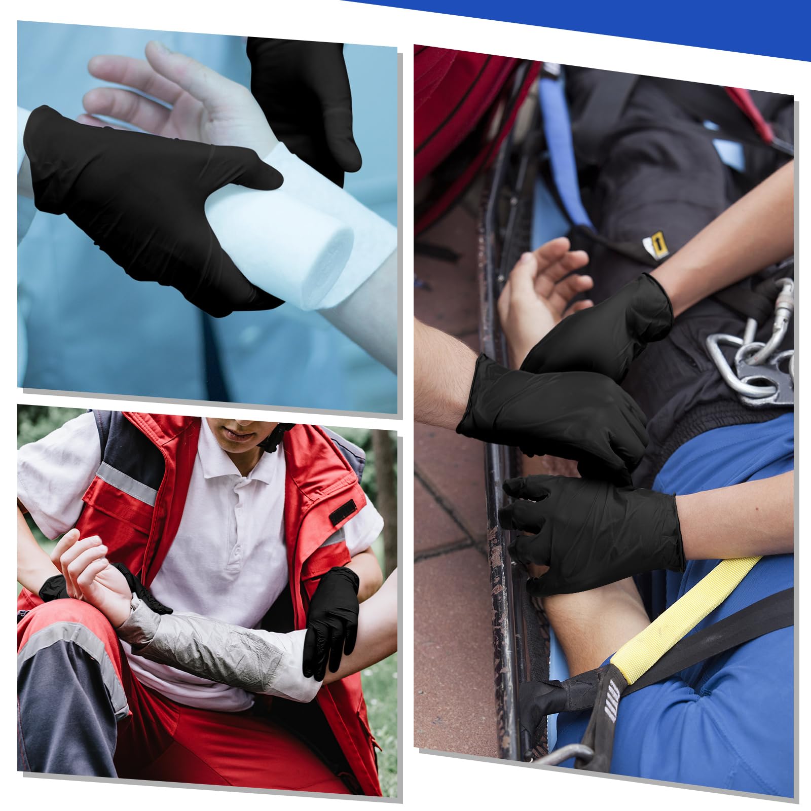 Chicingyou 50 pares de guantes desechables de emergencia empaquetados individualmente, guantes de viaje de nitrilo esenciales para traumatismos (negro)
